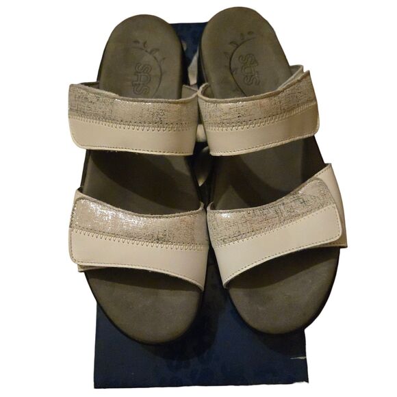 SAS Sandals Size 8M Nudu Slide White/Silver Comfort Slide On Grandma Core - Picture 1 of 16